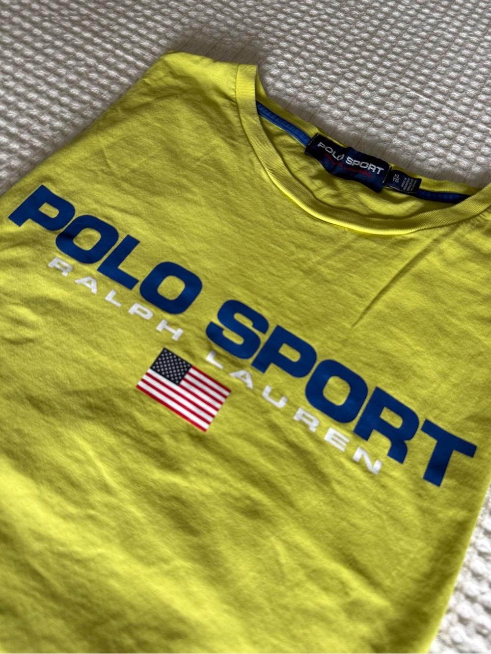 Vintage 90s Polo Sport Ralph Lauren Neon Yellow Logo Tee single stitched used - Picture 2 of 5